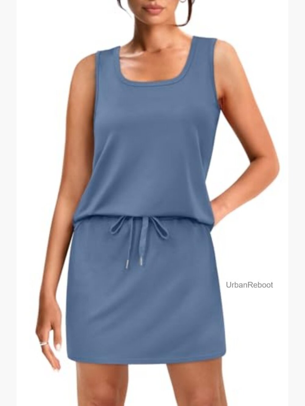 Two Piece Skirt Set - Sleeveless Square Neck Top & Tennis Skirt with Built-in - Picture 4 of 7